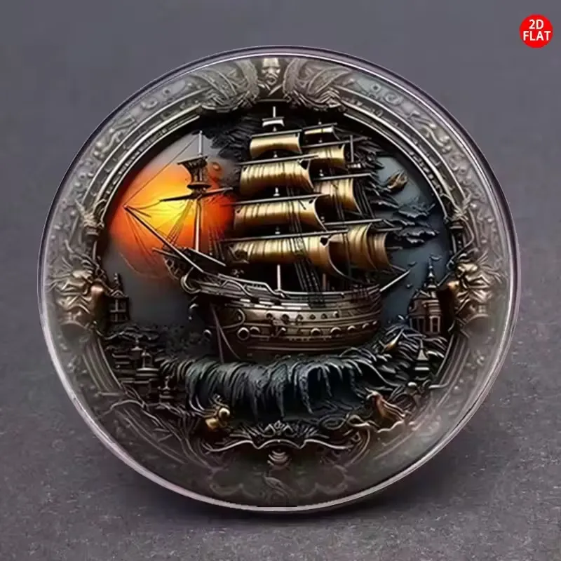 Baroque Pirate Ship Brooch – Y2K Nautical Boutonniere, Gold & Black Sailing Ship Lapel Pin, Vintage Emblem for Jackets & Bags